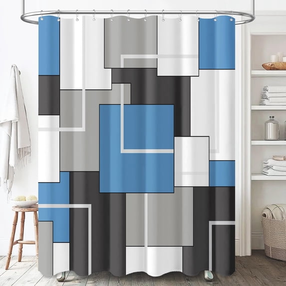 Navy Blue Fabric Shower Curtain - Geometric Water Repellent Shower Curtain Set 72x72