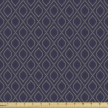 Ambesonne Navy Blue Fabric by the Yard Upholstery, Geometric Ogee Tile, 1 Yard, Dark Blue Tan