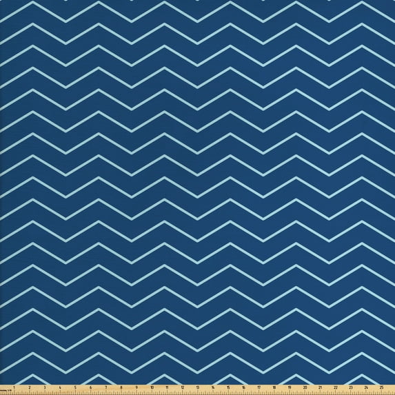 Ambesonne Modern Fabric by the Yard Upholstery, Zigzags Blue Chevron Lines, 5 Yards, Pale Blue and Dark Blue