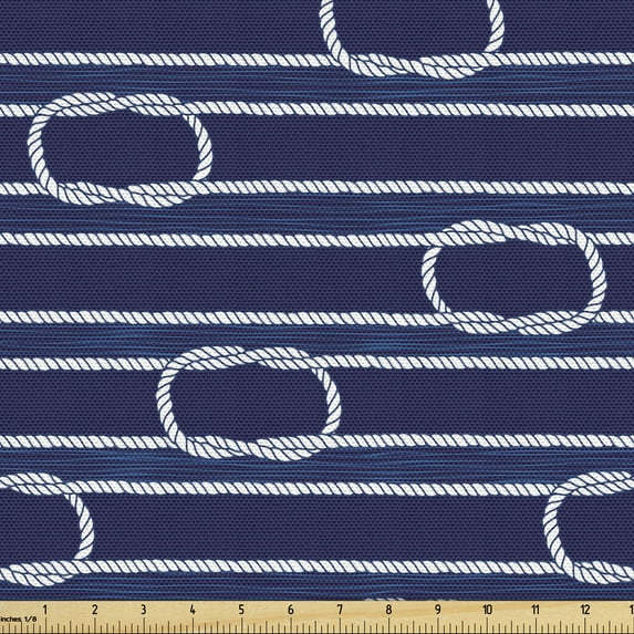 Ambesonne Navy Blue Fabric by the Yard Upholstery, Marine Knots Pattern, 1 Yard, Dark Blue White