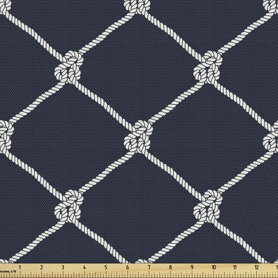 Ambesonne Marine Fabric by the Yard Upholstery, Classic Nautical Sea Sailing, 2 Yards, Dark Blue White