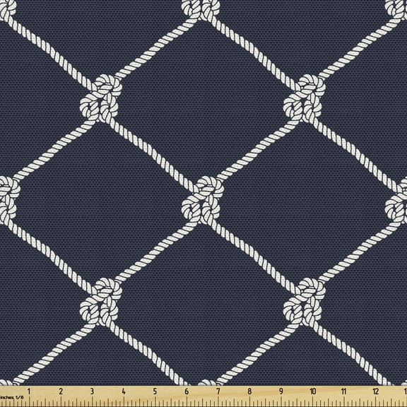 Ambesonne Marine Fabric by the Yard Upholstery, Classic Nautical Sea Sailing, 3 Yards, Dark Blue White