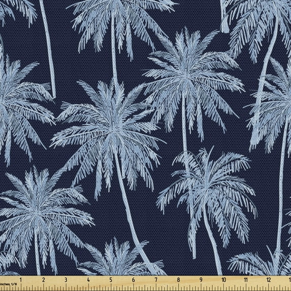 Ambesonne Navy Blue Fabric by the Yard Upholstery, Palm Trees Composition, 1 Yard, Indigo Pale Teal