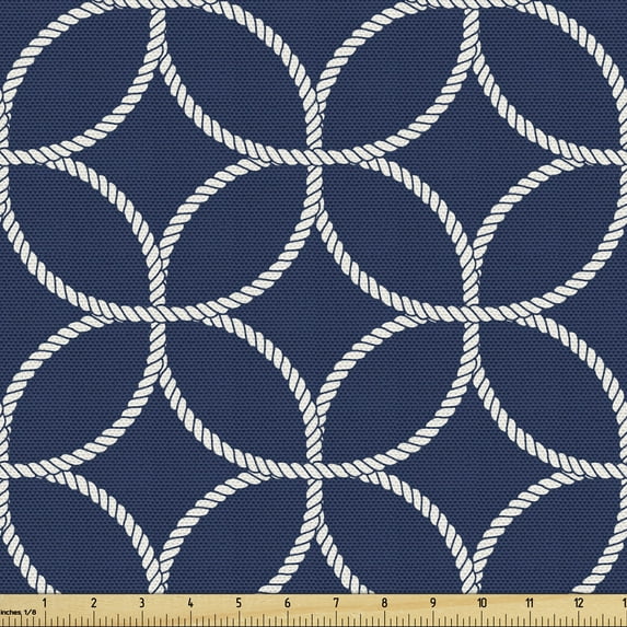 Ambesonne Navy Blue Fabric by the Yard Upholstery, Nautical Nested Shapes, 3 Yards, White Indigo