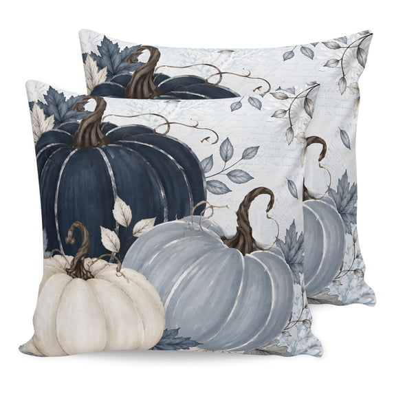 Navy Blue Fall Pillow Covers 26x26 Set of 2, Thanksgiving Maple Leaf Botanical Pumpkin Throw Pillow Covers Decorative Couch Cushion Cover, Microfiber Soft Pillowcases for Bedroom Living Room Sofa