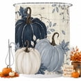 thumbnail image 1 of Navy Blue Fall Pumpkin Shower Curtain, Waterproof Shower Curtains for Bathroom, Thanksgiving Botanical Harvest Washable Fabric Bathtub Curtain Set Bath Decor with 12 Hooks Stall 36"x72", 1 of 8