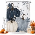 thumbnail image 1 of Navy Blue Fall Shower Curtain, Waterproof Shower Curtains for Bathroom, Pumpkin Botanical Autumn Thanksgiving Washable Fabric Bathtub Curtain Set Bath Decor with 12 Hooks Standard 72"x72", 1 of 8