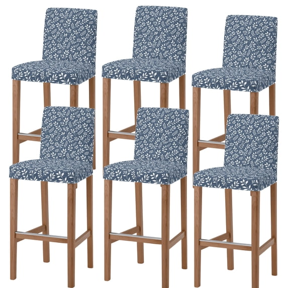 Navy Blue Farmhouse Leaves Bar Stool Covers - Stretch Dining Chair ...