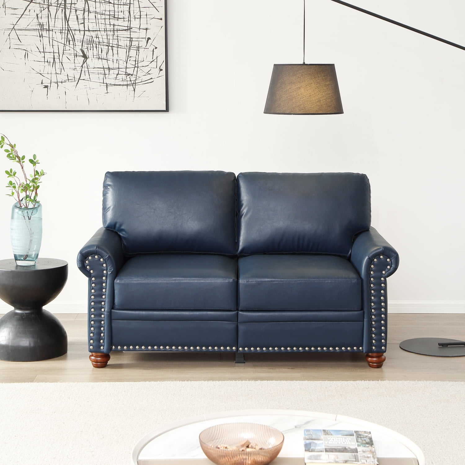 Navy Blue Faux Leather Living Room Sofa Loveseat Chair - Sturdy ...