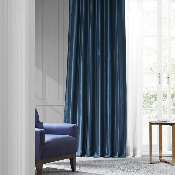 Navy Blue Faux Silk Taffeta Curtain (1 Panel), Navy Blue, 50W X 108L