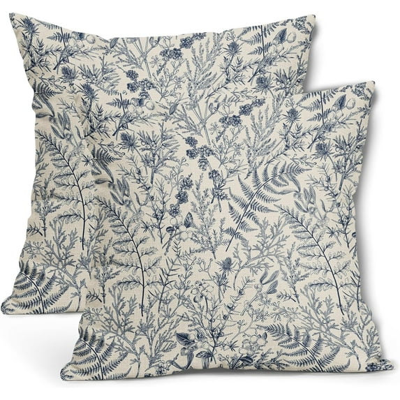 Navy Blue Fern Leaves Pillow Covers 16X16 Inch Plant Leaf Floral Pine Decorative Pillow Cases Vintage Botanical Spring Summer Throw Pillows Set of 2 Home Decor for Sofa Couch Porch Outdoor