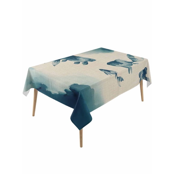 Navy Blue Fish Table Cloth, Waterproof Tablecloth for Rectangle Tables, Nautical Coastal Summer Ocean Modern Rustic Reusable Washable Fabric Table Cover for Restaurant Kitchen Dining Tables 60"x120"