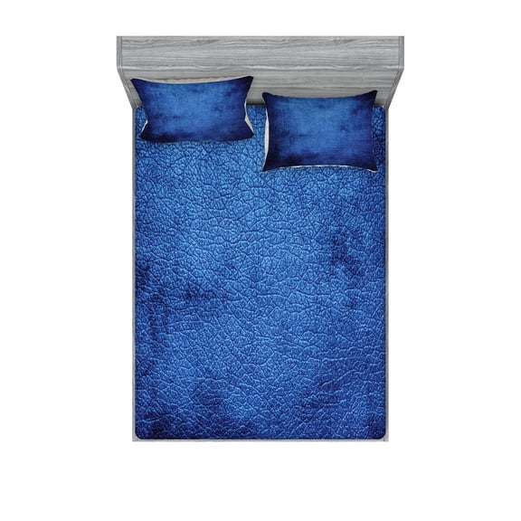 Navy Blue Fitted Sheet & Pillow Sham Set, Martian Alien Skin Like Dark Blue Contemporary Interesting Space Design Art Print, Decorative Printed 6 Piece Bedding Decor Set, King, Dark Blue, by Ambesonne