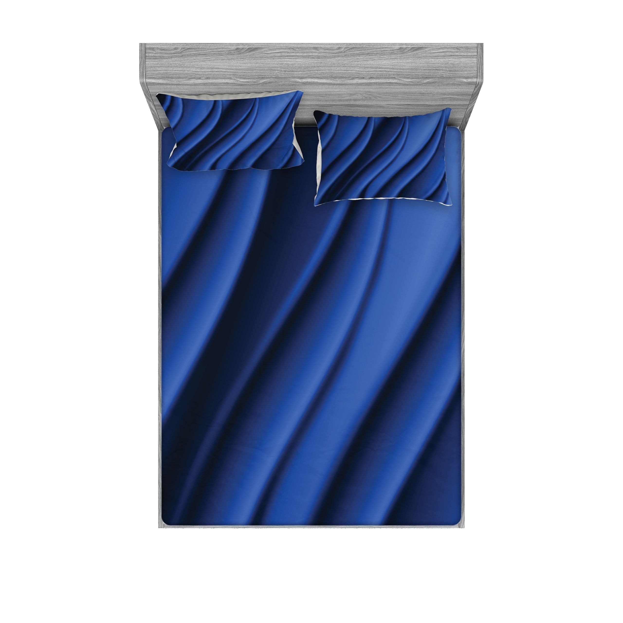 Navy Blue Fitted Sheet & Pillow Sham Set, Ocean Waves Inspired Design