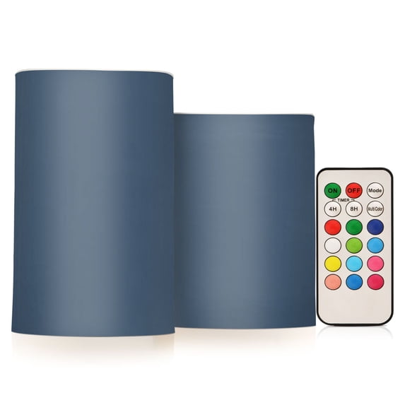 Navy Blue Flickering Flameless Candles Battery Operated with Remote Timer LED Pillar Candles Set of 2