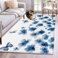 thumbnail image 1 of Navy Blue Floral Area Rugs 4'x6', Washable Small Throw Rugs for Office Bathroom, Spring Flowers Butterflies Watercolor Indoor Outdoor Rug Non-Slip Low Pile Carpet Runner Reversible Floor Mats, 1 of 8