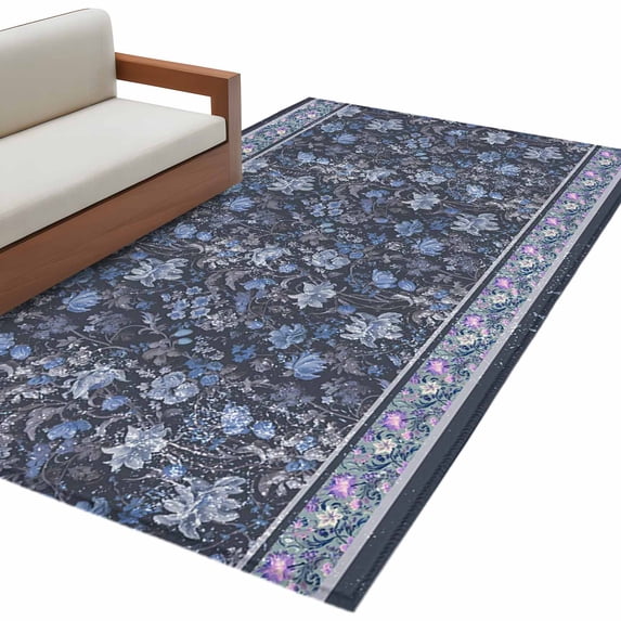 Navy Blue Floral Area Rugs Collection 4'x6', Ethnic Tribe Abstract Art Flowers Non Slip Indoor Rectangle Throw Runner Rug Floor Mat Carpet for Living Room Dining Table Bedroom Nursery