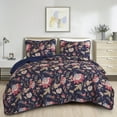 thumbnail image 1 of Navy Blue Floral Bedspread Set Queen Size 3-Piece Reversible Navy Quilt Set, 1 of 4