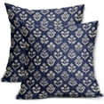 thumbnail image 1 of Navy Blue Floral Block Print Pillow Covers 16x16 Inch Set of 2, Vintage Flower Pattern Decorative Throw Pillowcases Outdoor Farmhouse Cushion Covers Spring Summer Rustic Sofa Couch Bed Decor, 1 of 5
