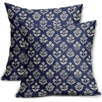Navy Blue Floral Block Print Pillow Covers 20x20 Inch Set of 2, Vintage Flower Pattern Decorative Throw Pillowcases Outdoor Farmhouse Cushion Covers Spring Summer Rustic Sofa Couch Bed Decor
