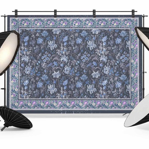 Navy Blue Floral Boho Backdrop for Photography,Fabric Photo Background Backdrop,Ethnic Tribe Abstract Art Flower Photo Booth Background for Portrait Photoshoot Video Wedding Studio Decor Banner 7x5ft