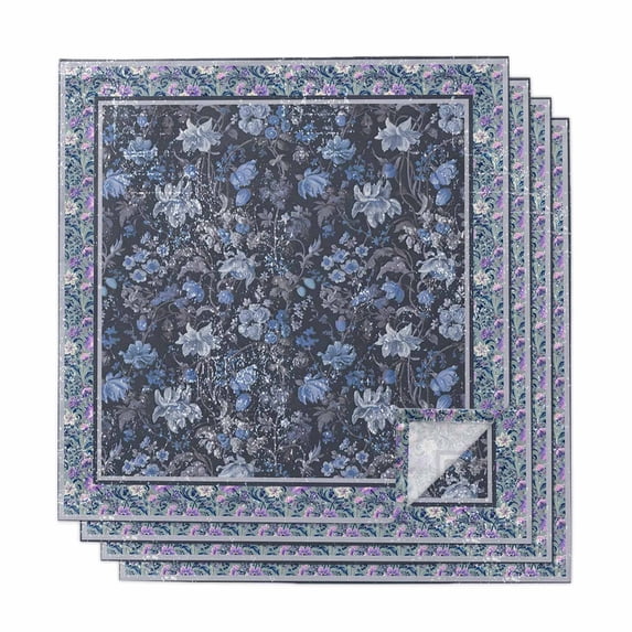 Navy Blue Floral Boho Cloth Napkins, Ethnic Tribe Abstract Art Flower Washable and Reusable Dinner Napkins Set of 4, Table Napkin for Kitchen Party Birthday Wedding Hotel Housewarming 20"x20"