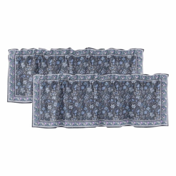 Navy Blue Floral Boho Curtain Valances for Windows, Kitchen Valance Window Treatments Panel 2 Pack, Ethnic Tribe Abstract Art Flower Rod Pocket Short Curtains for Bathroom Bedroom 60 x 18 Inch