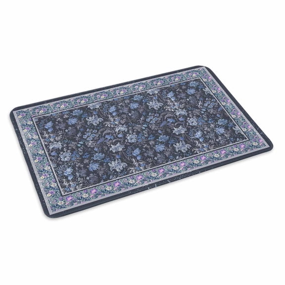 Navy Blue Floral Boho Doormat Outdoor Entrance 16"x24", Ethnic Tribe Abstract Art Flower Absorb Moisture Dirt Door Mats, Non-Slip Rubber Backing Floor Mats Indoor, Low-Profile Front Door Rugs