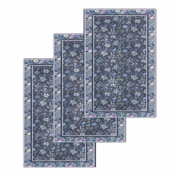 Navy Blue Floral Boho Kitchen Dish Towels for Drying Dishes Set of 3, Ethnic Tribe Abstract Art Flower Waffle Weave Microfiber Hand Tea Bathroom Towels Quick Dry & Absorbent Towel 15.7x23.6