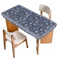 thumbnail image 1 of Navy Blue Floral Boho Table Cloths for 3 Foot Rectangle Tables, Ethnic Tribe Abstract Art Flower Patio Waterproof Elastic Fitted Tablecloths, Washable Rectangular Table Cover for Camping, 1 of 8