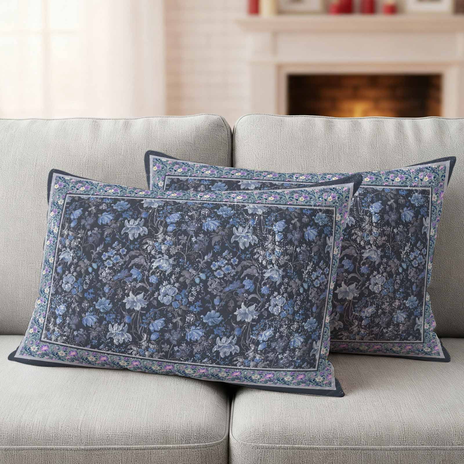 Navy Blue Floral Boho Waterproof Outdoor Throw Pillow Covers 20"x12" Pack 2, Pillow Cases Throw Cushion Cover with Zipper, Ethnic Tribe Abstract Art Flower Washable Pillowcase for Poolside Sofa