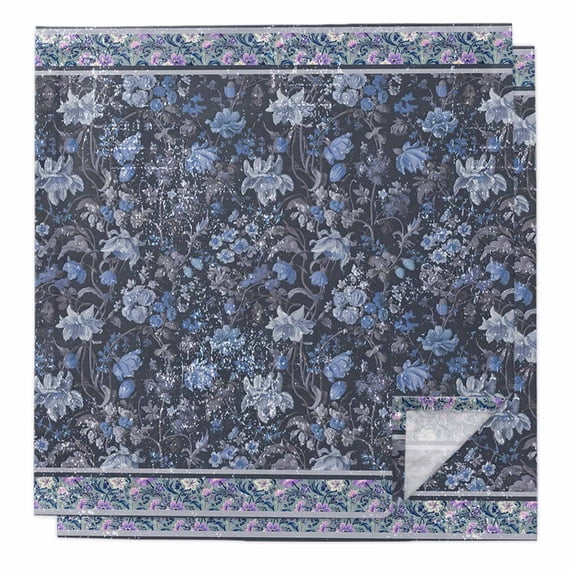 Navy Blue Floral Cloth Napkins, Ethnic Tribe Abstract Art Flowers Washable and Reusable Dinner Napkins Set of 2, Table Napkin for Kitchen Party Birthday Wedding Hotel Housewarming 20"x20"