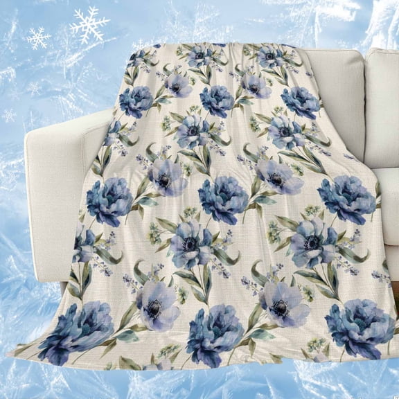 Navy Blue Floral Cooling Blanket,Lightweight Breathable Summer Throw Blanket with Double Sided Cold Effect,Vintage Flowers Elegant Pastoral Rustic Picnic Blankets Bed Sheet for Hot Sleepers 30"x40"
