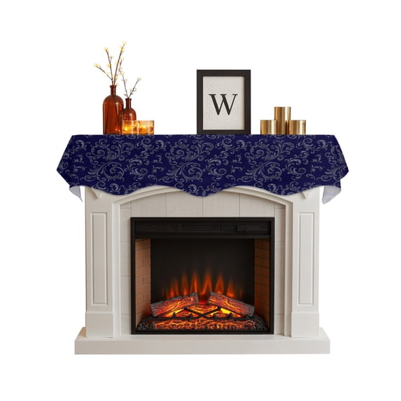 Navy Blue Floral Fireplace Mantel Scarf Cover 90"Wx17"L,Fireplace Mantel Shelf Top Runner,Vintage Farmhouse Abstract Flowers Mantle Dresser Scarves Table Runner for Holiday Party Living Room Decor