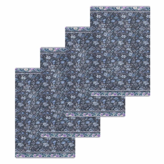 Navy Blue Floral Kitchen Dish Towels for Drying Dishes Set of 4, Ethnic Tribe Abstract Art Flowers Waffle Weave Microfiber Hand Tea Bathroom Towels Quick Dry & Absorbent Towel 15.7x23.6