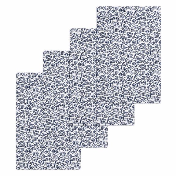 Navy Blue Floral Kitchen Dish Towels for Drying Dishes Set of 4, Vintage Art Flowers Pattern Waffle Weave Microfiber Hand Tea Bathroom Towels Quick Dry & Absorbent Towel 15.7x23.6
