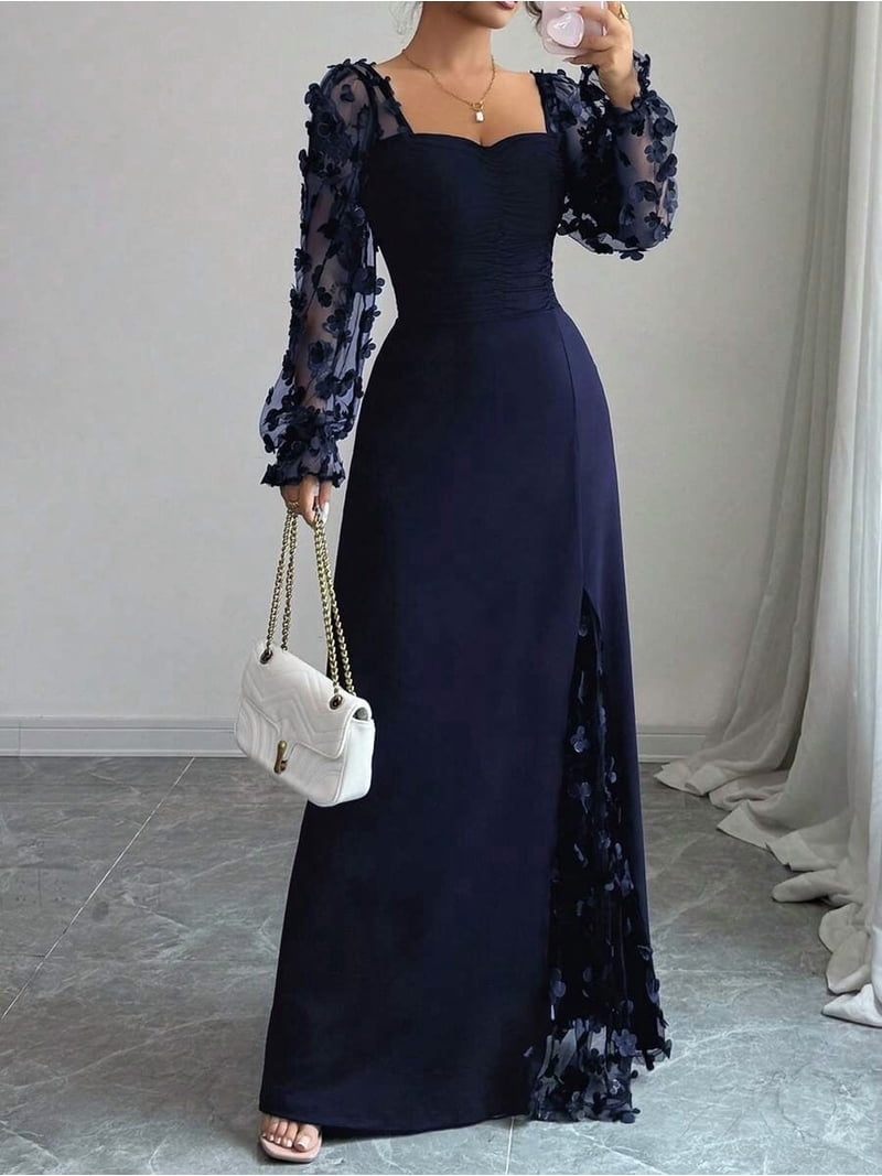 elegant navy blue maxi dress Elegant Navy Blue Belted Maxi Dress