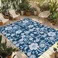 thumbnail image 1 of Navy Blue Floral Outdoor Rug 6x9 Ft - Reversible Patio Rug Outdoor Camping Rugs, Vintage Pastoral Botanical Leaves Washable Indoor Outdoor Area Rugs, Non-Slip Outdoor Carpet Runner for Deck/Porch, 1 of 8