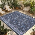 thumbnail image 1 of Navy Blue Floral Outdoor Rug for Patio/Deck/Porch, Non-Slip Large Area Rug 3 x 5 Ft, Ethnic Tribe Abstract Art Flowers Indoor Outdoor Rugs Washable Area Rugs, Reversible Camping Rug Carpet Runner, 1 of 8