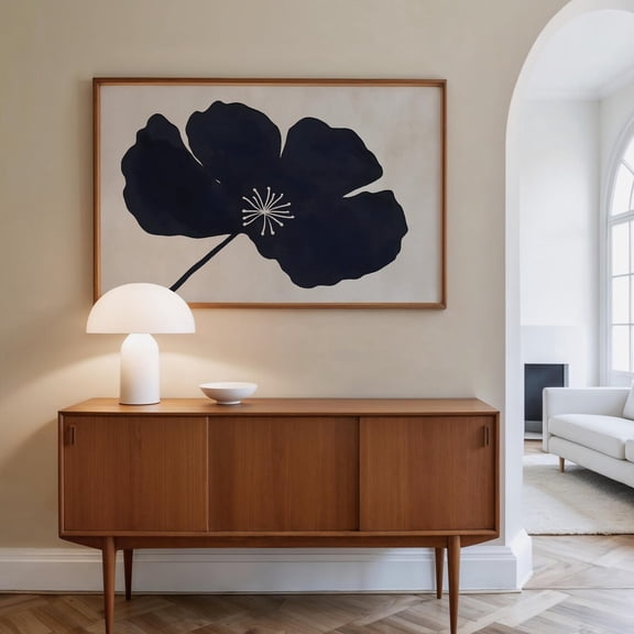 Navy Blue Floral Oversized Horizontal Wall Print Art Style
