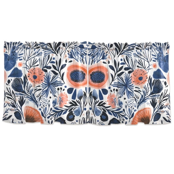 Navy Blue Floral Pattern Tier Curtains for Kitchen 57x24 Inch Semi Sheer Light Filtering Half Window Curtains 2 Panels