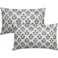 thumbnail image 1 of Navy Blue Floral Pillow Covers 12x20 Inch Set of 2, Block Print Lumbar Flower Cream Decorative Throw Pillowcases Outdoor Farmhouse Rectangle Cushion Covers Spring Summer Sofa Couch Bed Decor, 1 of 6