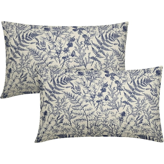 Navy Blue Floral Pillow Covers 12x20 Set of 2 Botanical Print Vintage Spring Flower Plant Cream Rectangle Decorative Lumbar Throw Pillow Cases Outdoor Farmhouse Decor for Sofa Couch Bed