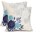 thumbnail image 1 of Navy Blue Floral Pillow Covers 18x18 Set of 2 Spring Summer Modern Elegant Flower Outdoor Throw Pillows Decorative Pillowcase Square Linen Cushion Case for Home Sofa Couch Bed, 1 of 1