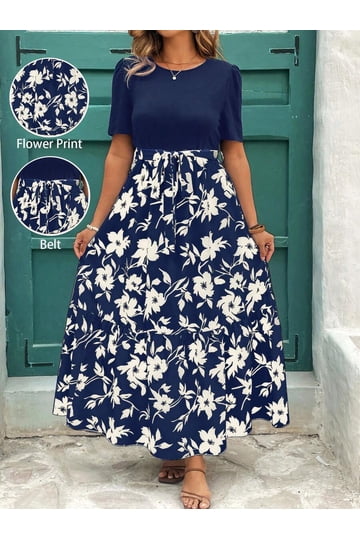 Navy Blue Floral Maxi Dress