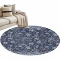 thumbnail image 1 of Navy Blue Floral Round Area Rugs Collection 4', Ethnic Tribe Abstract Art Flowers Non Slip Indoor Circular Throw Runner Rug Floor Mat Carpet for Living Room Dining Table Bedroom Nursery, 1 of 9