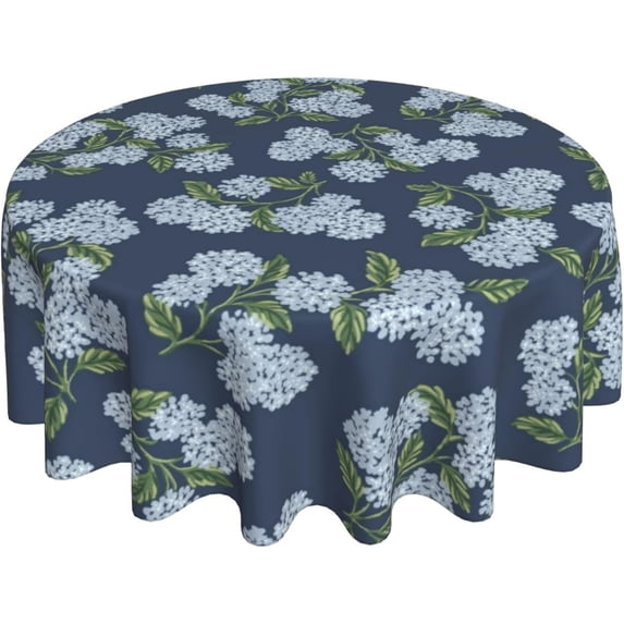 Navy Blue Floral Round Tablecloth 70 Inch Blue Green Hydrangea Flower Table Cloth Spring Summer Holiday Table Covers Polyester Indoor Outdoor Farmhouse Tablecloths for Kitchen Dining Party