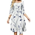 thumbnail image 1 of Navy Blue Floral Seamless Pattern Women's 3/4 Sleeve Dresses Elegant A-Line Midi Dress Flare Summer Casual Sundress, 1 of 9