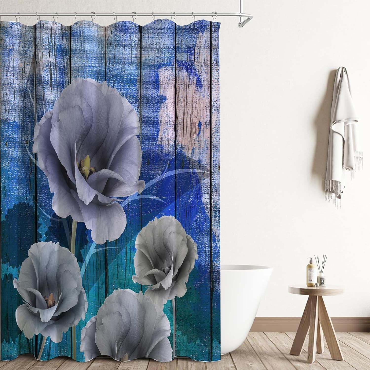 Navy Blue Floral Shower Curtain,Rustic Farmhouse Flower Bathroom Shower ...