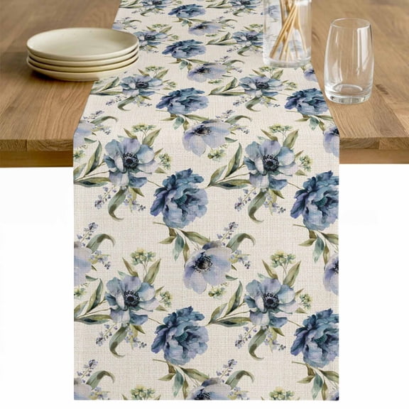 Navy Blue Floral Table Runner 36 Inches Long Farmhouse Dress Scarves, Vintage Flowers Elegant Pastoral Rustic Dining Tablerunner for Coffee Table/Kitchen Island/Party Décor, Small 13" x 36"